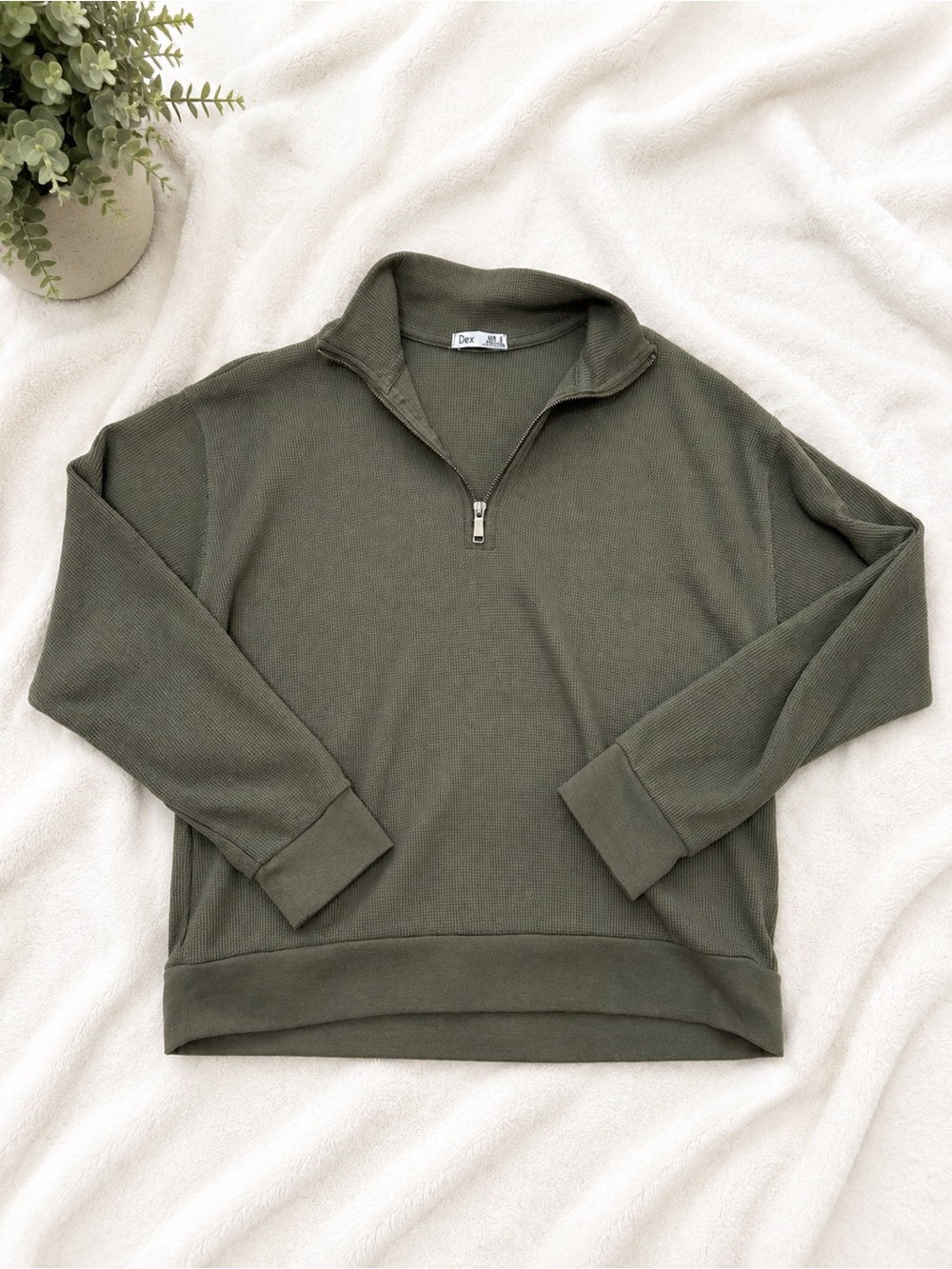 Dex Men's Olive Green Half-Zip Thermal Pullover